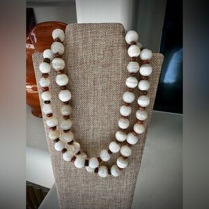 Elegant White and Brown Stone Necklace